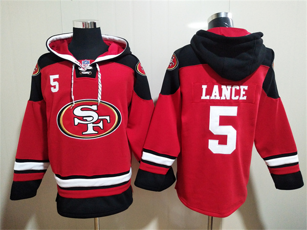 Men's San Francisco 49ers #5 Trey Lance Red All Stitched Sweatshirt Hoodie